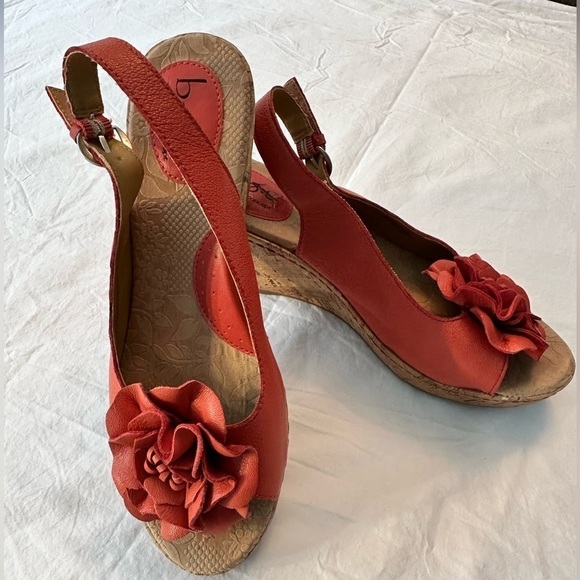 Women’s b.o.c. Cork Wedges, Coral Leather Size 9 - Picture 2 of 16